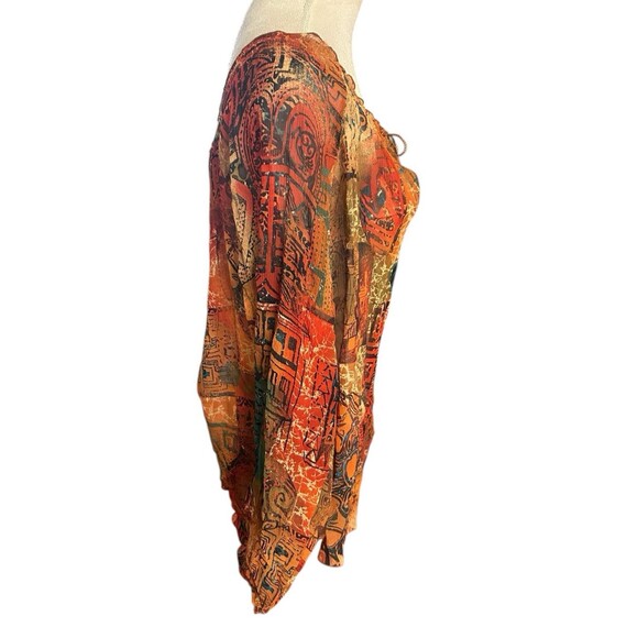 Chico's 100% Silk Sheer Paisley  Boho Brown Tie Neck Dolman Long Sleeves Top 3 - Picture 6 of 8